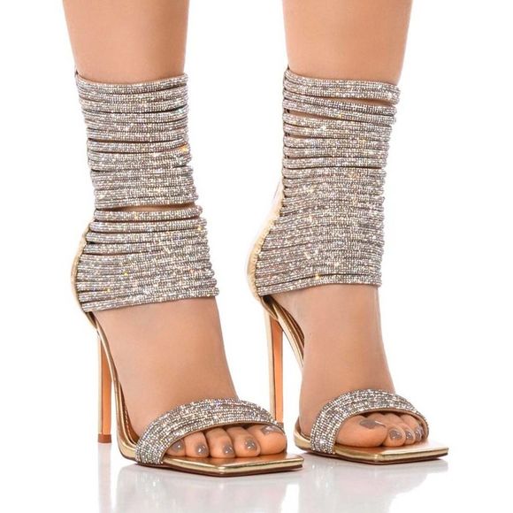 Azalea Wang Shoes - NEW Azalea Wang Gold Rhinestone Embellished Strappy Sandal